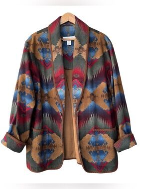Vtg Jones New York Sport Southwest Aztec Jacket Coat Ranch Western All Cotton L